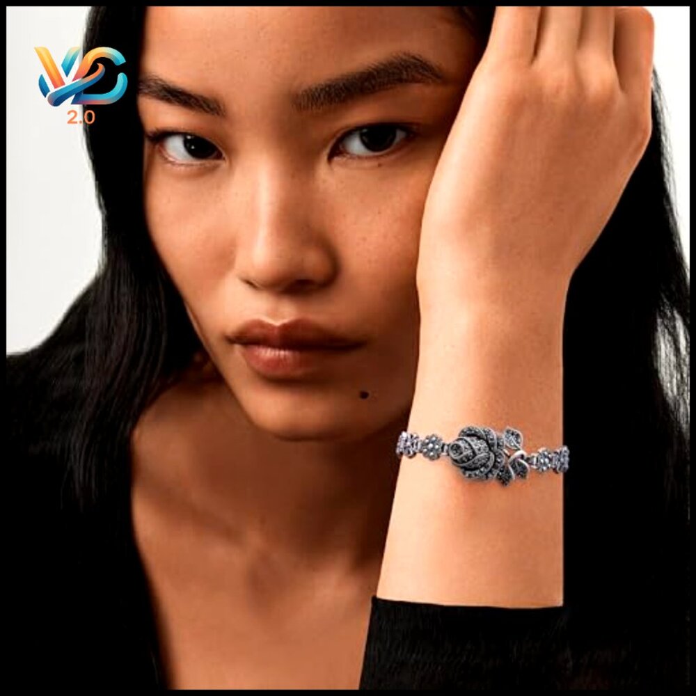 Vintage Silver Link Bracelet Marcasite Rose Flower Design Elegant Cuff‎ - Picture 3 of 7